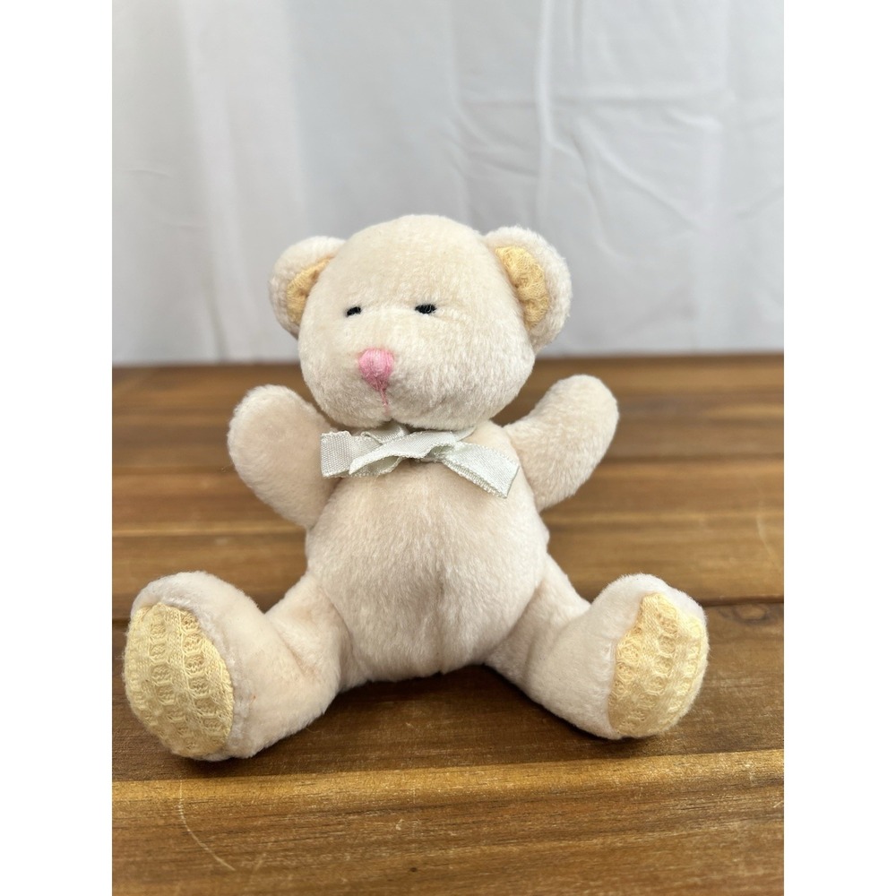 Vintage Russ Baby Cream Teddy Bear Plus Mini 5" Waffle Feet